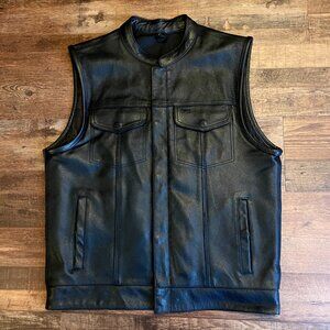 Street & Steel Leather Vest Mens Black Motorcycle Biker Size Large